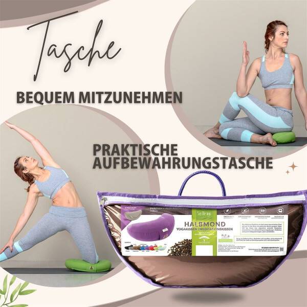 Sei Design Halbmond Yogakissen | Meditationskissen mit Buchweizenschalen-Füllung Mint im Angebot