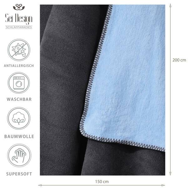 Sei Design Kuscheldecke Kassandra 150x200 | 58% Baumwolle 450 gr /m² Bicolore Dark-Denim Blitzverkäufe