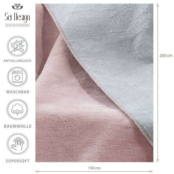 Sei Design Kuscheldecke Kassandra 150x200 | 58% Baumwolle 450 gr /m² Bicolore Rose-Grey Outlet