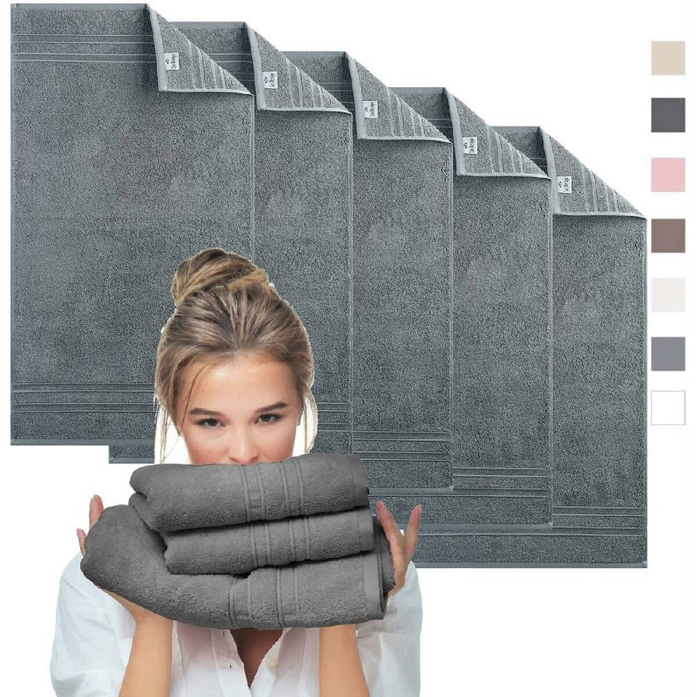 Sei Design 5´er Pack Handtücher 50x100 | Luxus Frottee AQUA FIBRO | 100% Baumwolle Anthrazit-grau