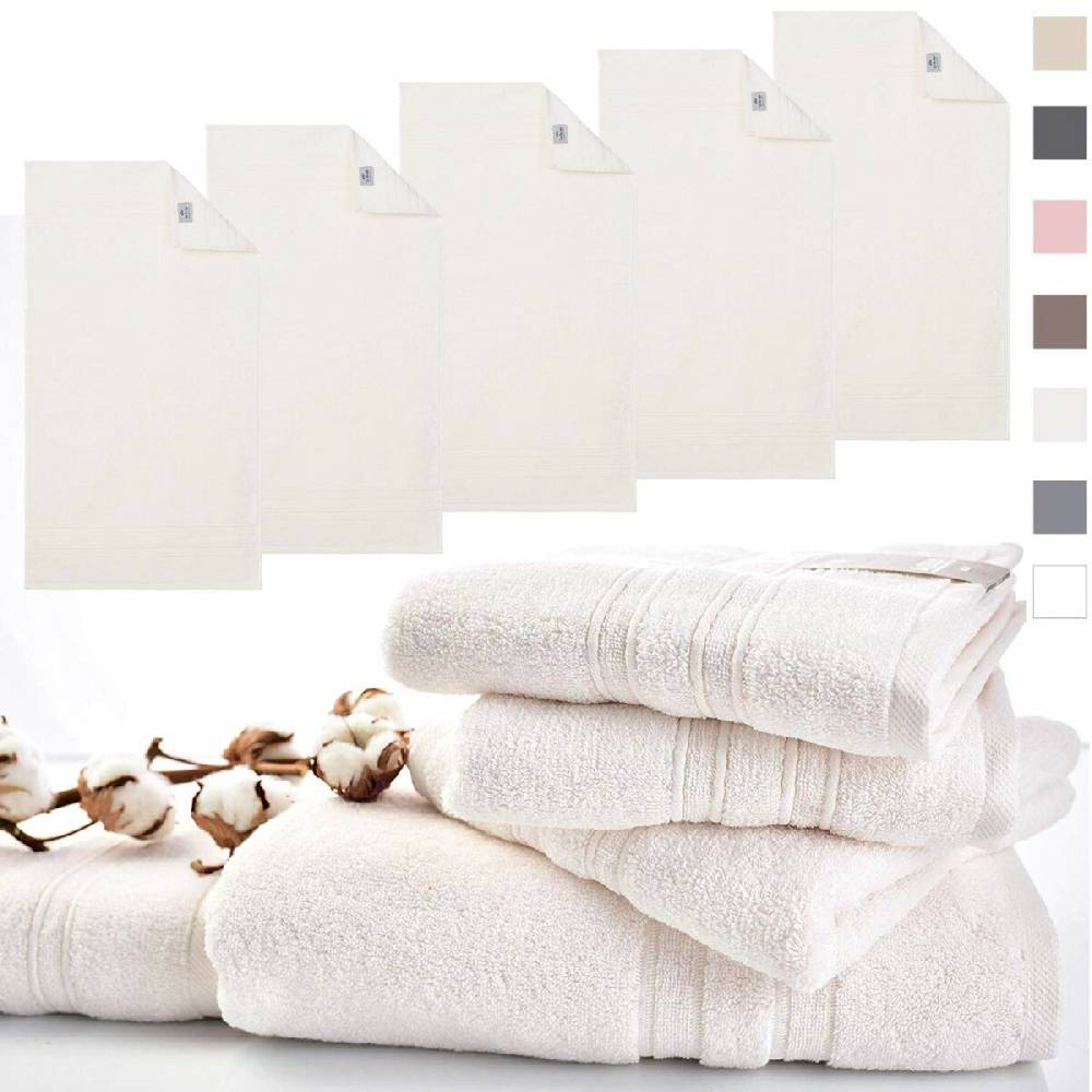 Sei Design 5´er Pack Handtücher 50x100 | Luxus Frottee AQUA FIBRO | 100% Baumwolle Elfenbein