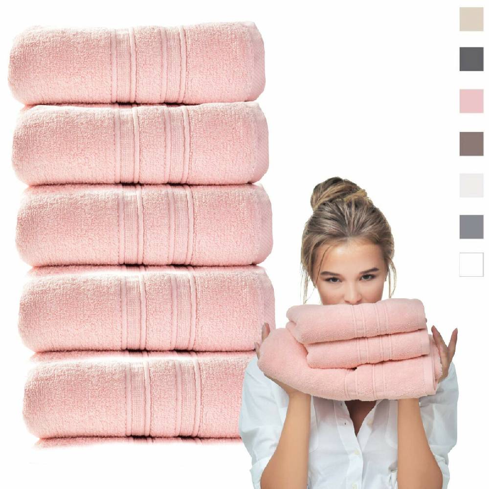 Sei Design 5´er Pack Handtücher 50x100 | Luxus Frottee AQUA FIBRO | 100% Baumwolle Pastel-Rosa