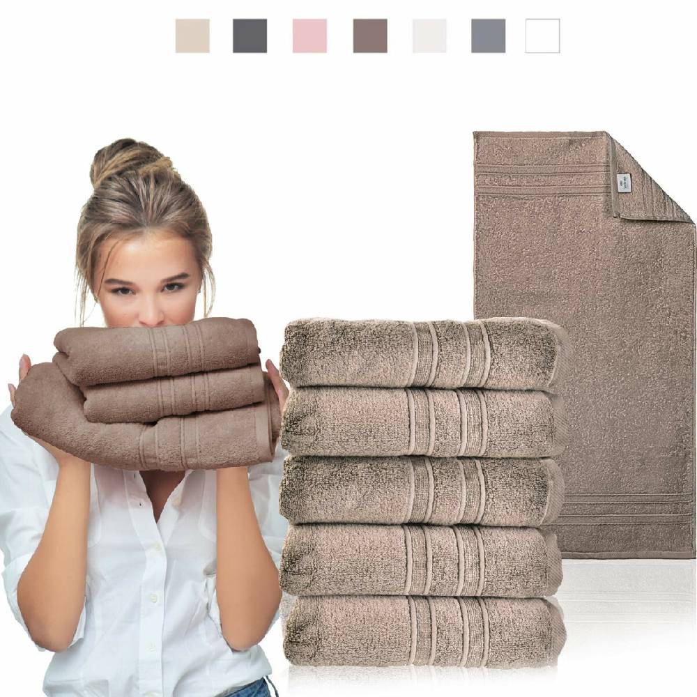 Sei Design 5´er Pack Handtücher 50x100 | Luxus Frottee AQUA FIBRO | 100% Baumwolle Schokobraun