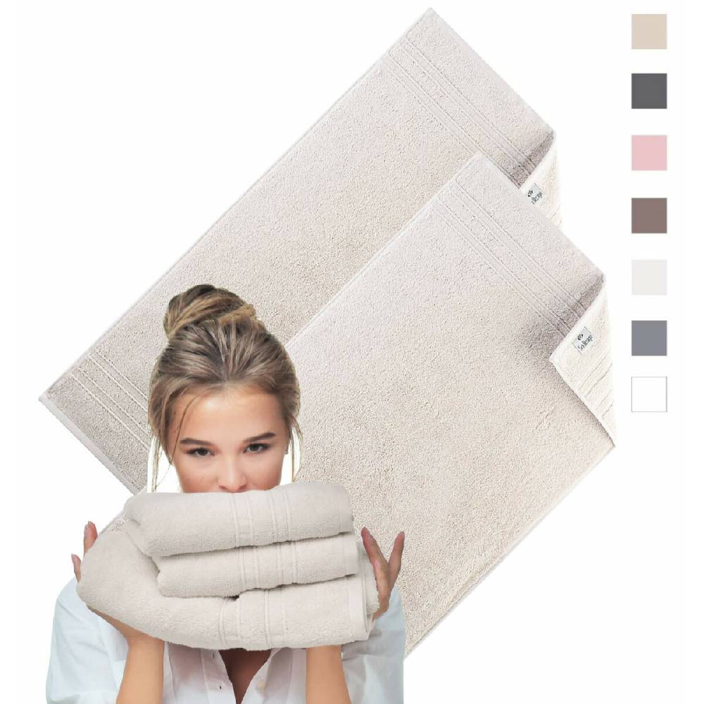 Sei Design Doppelpack Handtücher 70x140 | Luxus Frottee AQUA FIBRO | 100% Baumwolle Beige