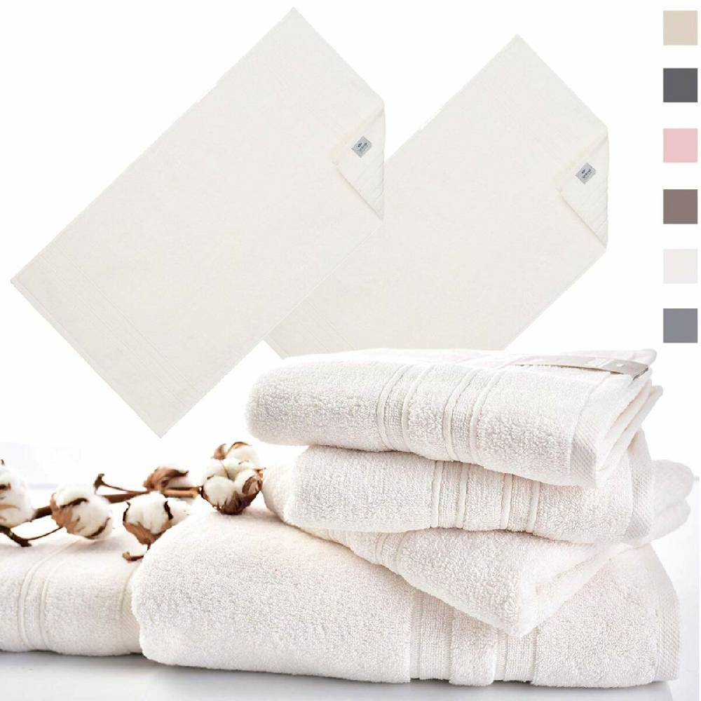 Sei Design Doppelpack Handtücher 70x140 | Luxus Frottee AQUA FIBRO | 100% Baumwolle Elfenbein