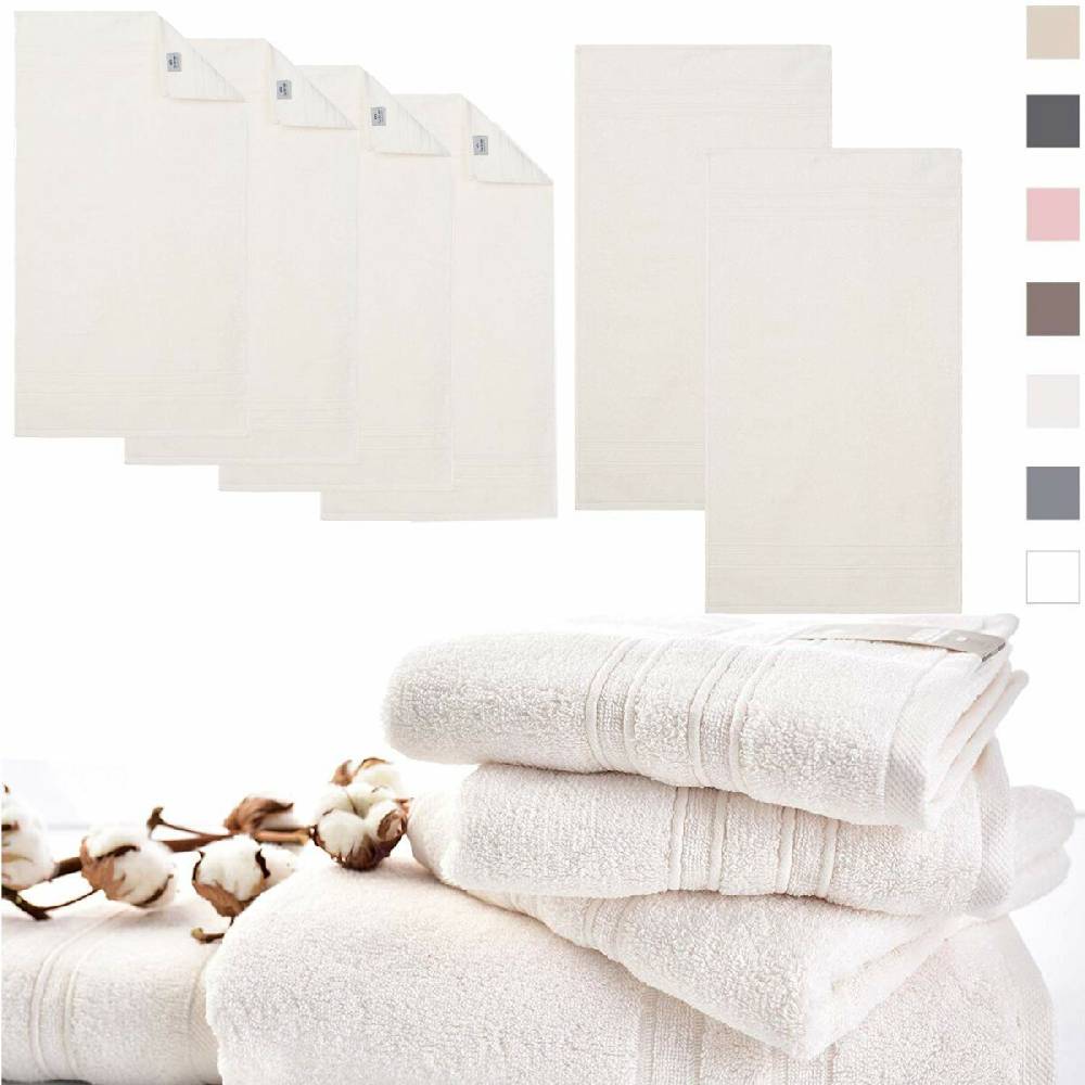Sei Design Handtuch Set 100% Baumwolle | 4 Stück 50x100 + 2 Stück 70x140 | Luxus Frottee AQUA FIBRO Elfenbein