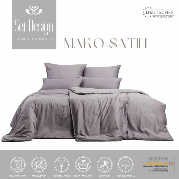 Sei Design Sei Design Bettset 200x200 + 2 Stk. 80x80 aus 100% Mako Satin Baumwolle Lilac-Grey Hotsell