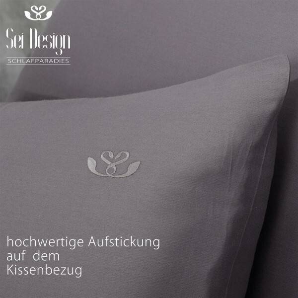 Sei Design Sei Design Bettset 200x200 + 2 Stk. 80x80 aus 100% Mako Satin Baumwolle Lilac-Grey Hotsell