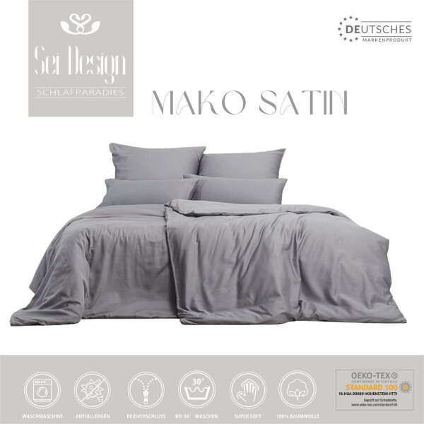 Sei Design Sei Design Bettset Mako Satin 100% Baumwolle Silver-Grey Günstiger Verkauf