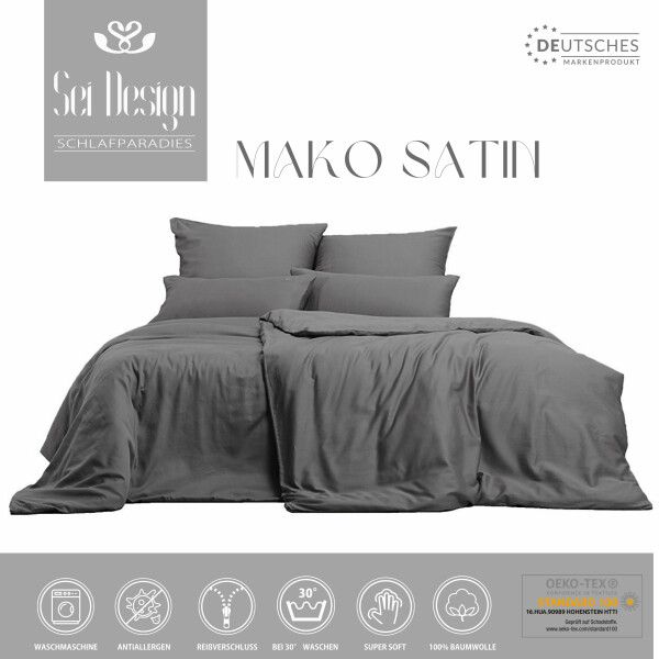 Sei Design Sei Design Bettset Mako Satin 100% Baumwolle Dark-Grey Fabrikverkauf