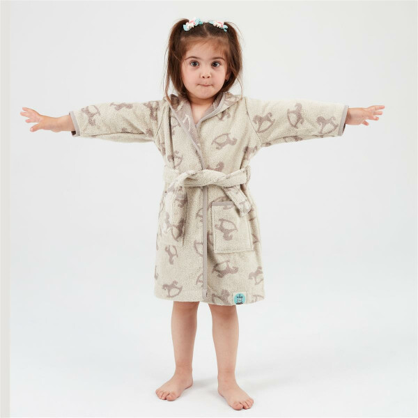 Sei Design Frottee Baby Bademantel | 100% BIO Baumwolle | 6+ bis 3-4 Jahre | Kinder Bademantel Schauckelpferd Schlussverkauf