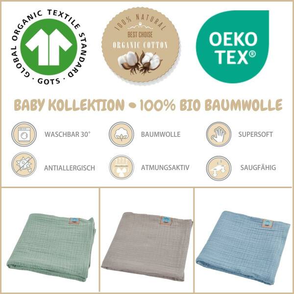 Sei Design Musselin Pucktuch - Babydecke - Mulltuch 3-Pack Set 80x80 Fabrikverkauf