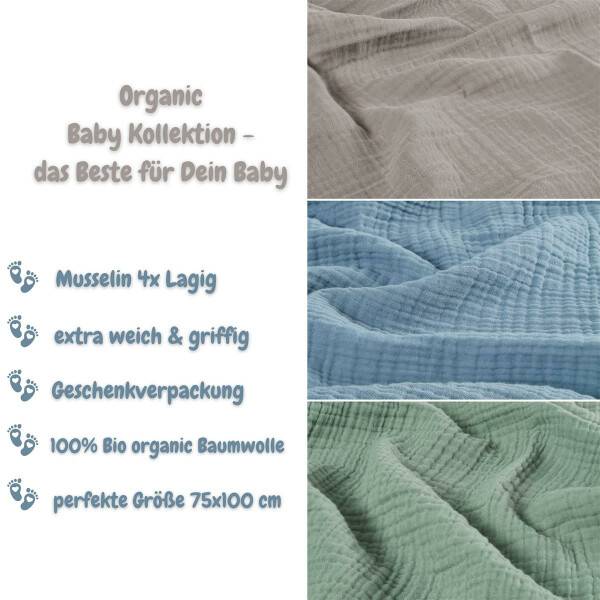 Sei Design Musselin Pucktuch - Babydecke - Mulltuch 3-Pack Set 80x80 Fabrikverkauf