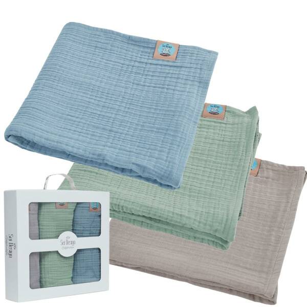Sei Design Musselin Pucktuch - Babydecke - Mulltuch 3-Pack Set 80x80 Fabrikverkauf