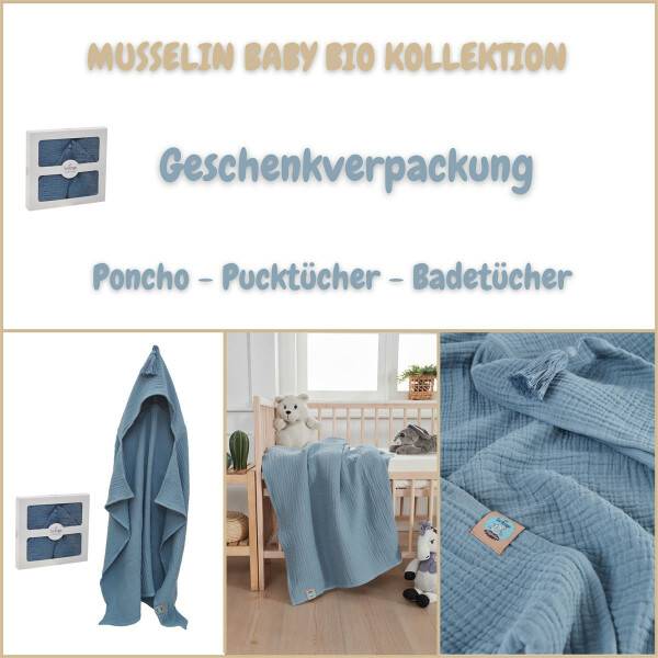 Sei Design Sei Design Musselin Badeponcho aus 100% BIO Baumwolle 75x100 Jeans Fabrikverkauf