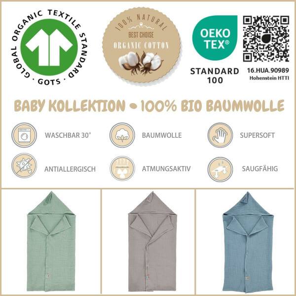 Sei Design Sei Design Musselin Badeponcho aus 100% BIO Baumwolle 75x100 Jeans Fabrikverkauf