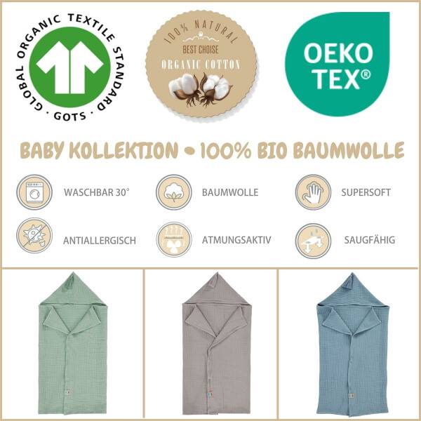 Sei Design Sei Design Musselin Badeponcho aus 100% BIO Baumwolle 75x100 Mint Auslauf