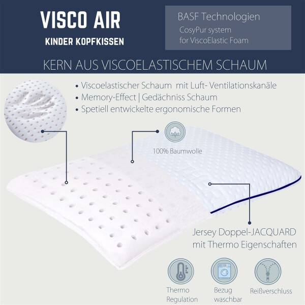 Sei Design Sei Design Visco Air Classic Kinderkopfkissen 50x32x6 mit Memoryeffekt Angebote