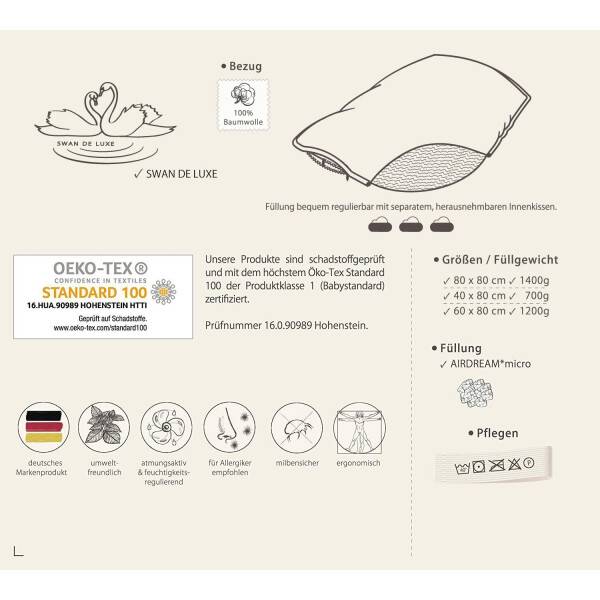 Sei Design Kopfkissen Air Softfill Collection SWAN DE LUXE, 40x80 cm Blitzverkäufe