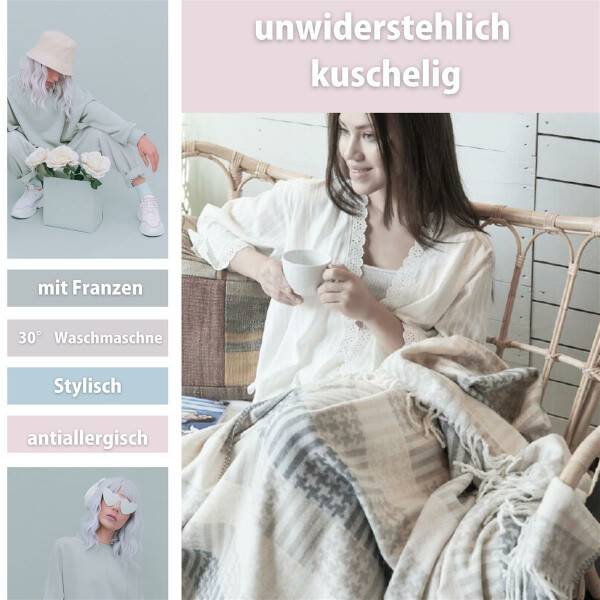 Sei Design Kuscheldecke Sommerdecke Plaid 150x200 Plaid Pied-de-Poule Saisonschlussverkauf