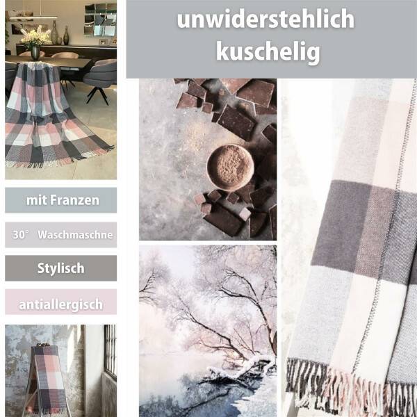Sei Design Sei Design Plaid - Kuscheldecke 150x200 Baumwollmix 380 gr/m² Karo-Powder Auslauf