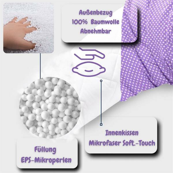 Sei Design Stillkissen 170x30 cm | Füllung EPS Mikroperlen | Bezug 100% Baumwolle | Lila Blitzverkäufe