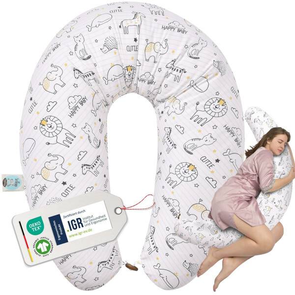 Sei Design Stillkissen 170x30 cm | Füllung Faserbällchen | Bezug 100% Baumwolle | Happy Baby Auslauf