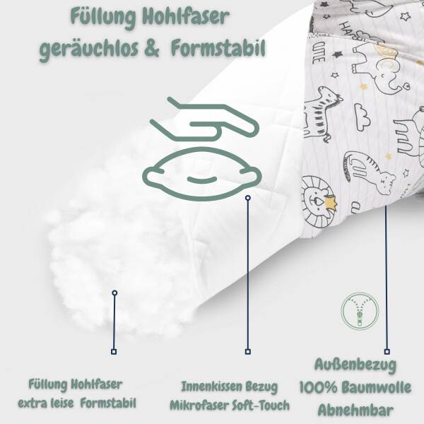 Sei Design Stillkissen 170x30 cm | Füllung Faserbällchen | Bezug 100% Baumwolle | Happy Baby Auslauf