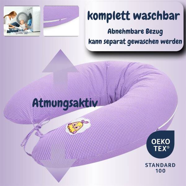 Sei Design Stillkissen 170x30 cm | Füllung Faserbällchen | Bezug 100% Baumwolle | Lila Kücken Fabrikverkauf