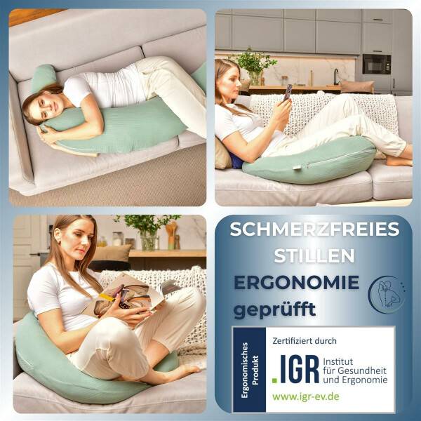 Sei Design Stillkissen 190x30 Musselin denim Füllung Faserbällchen Auslauf