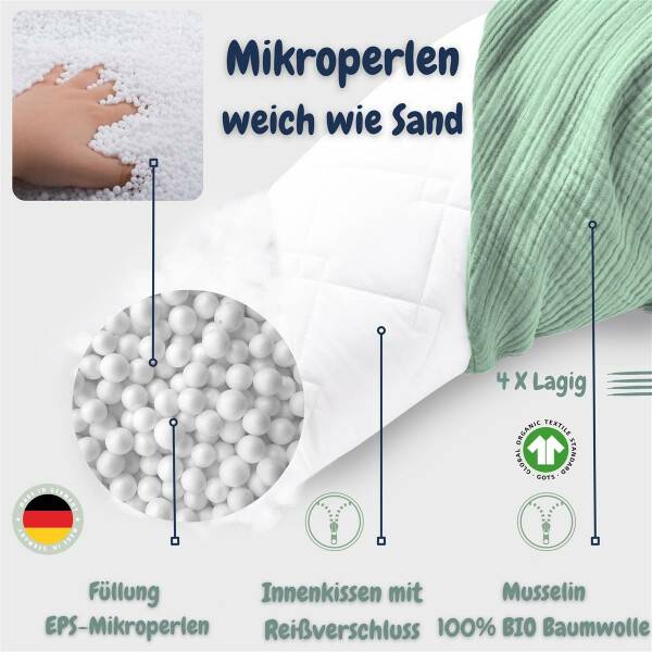 Sei Design Stillkissen 190x30 Musselin mint Füllung Mikroperlen Verkauf
