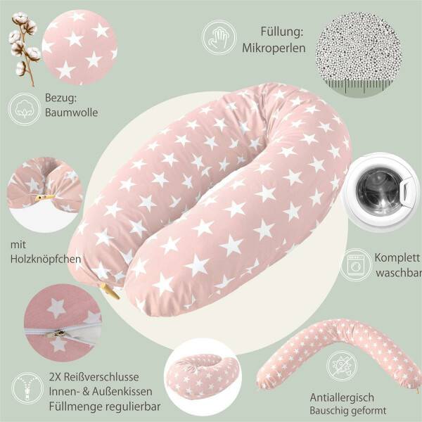 Sei Design Stillkissen 190x30 Sei Design Rosa-Taupe Holzknopf EPS Perlen Hotsell