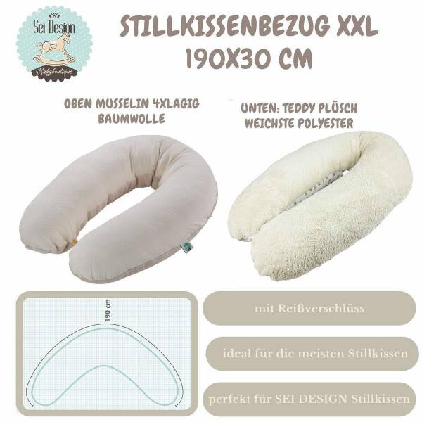 Sei Design Stillkissen 190x30 XXL | Füllung EPS Mikroperlen | Bezug 100% Baumwolle | Musselin + Teddy Plüsch Natur Günstiger Verkauf