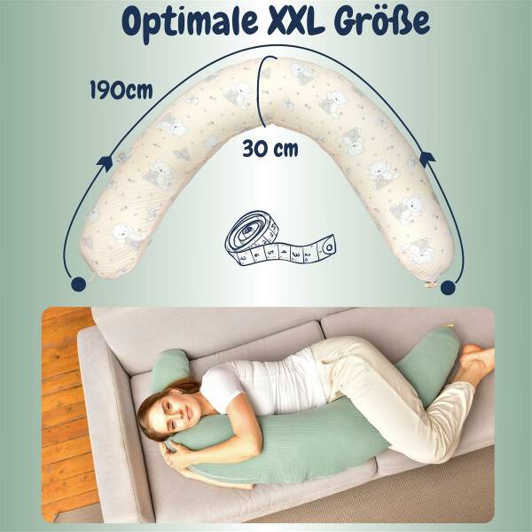 Sei Design Stillkissen 190x30 XXL | Füllung EPS Mikroperlen | Bezug 100% BIO-Baumwolle | Musselin Bärchen Meist gekauft