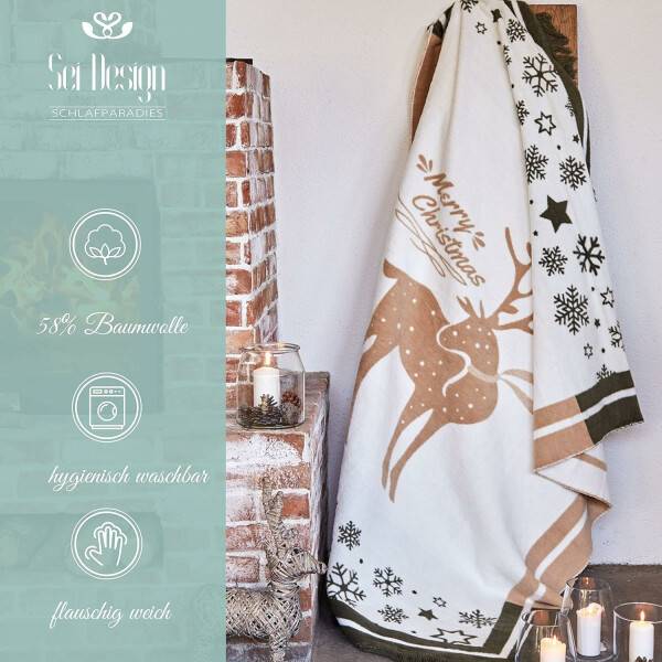 Sei Design Weihnachts Kuscheldecke 150x200 – Zweiseitige Fleece Decke mit Weihnachtlichen Wintermotiven Online