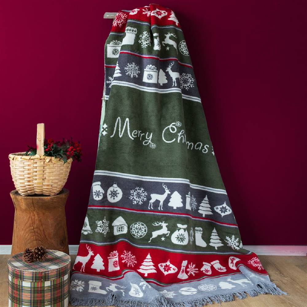 Sei Design Weihnachts Kuscheldecke 150x200 – Zweiseitige Fleece Decke mit Weihnachtlichen Wintermotiven