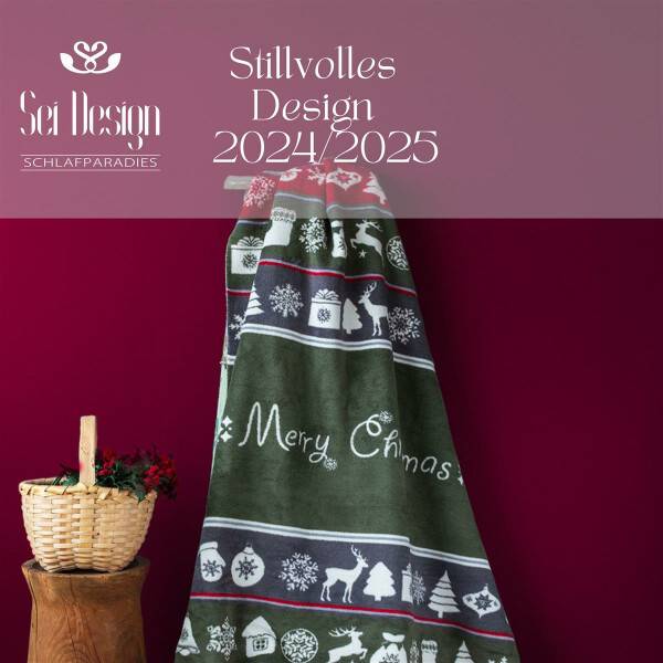 Sei Design Weihnachts Kuscheldecke 150x200 – Zweiseitige Fleece Decke mit Weihnachtlichen Wintermotiven Auslauf