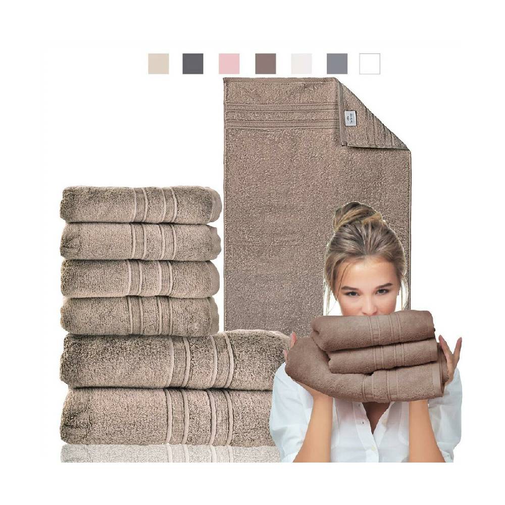 Sei Design Handtuch Set 100% Baumwolle | 4 Stück 50x100 + 2 Stück 70x140 | Luxus Frottee AQUA FIBRO Schokobraun