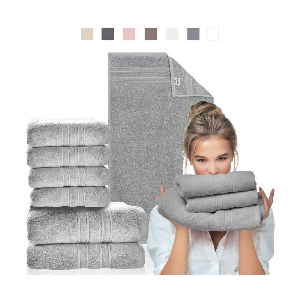Sei Design Handtuch Set 100% Baumwolle | 4 Stück 50x100 + 2 Stück 70x140 | Luxus Frottee AQUA FIBRO Taupe Hell