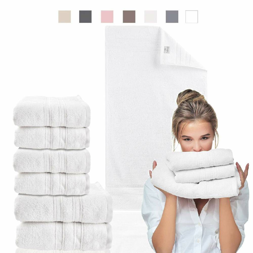 Sei Design Handtuch Set 100% Baumwolle | 4 Stück 50x100 + 2 Stück 70x140 | Luxus Frottee AQUA FIBRO Weiß