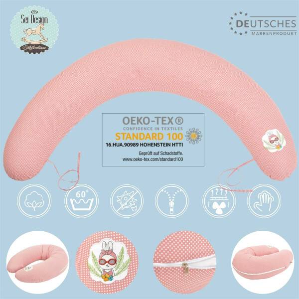 Sei Design SET Stillkissen 170x30 + 1x Extra Bezug | Füllung EPS Mikroperlen | Hase mit Sonnenbrille Outlet