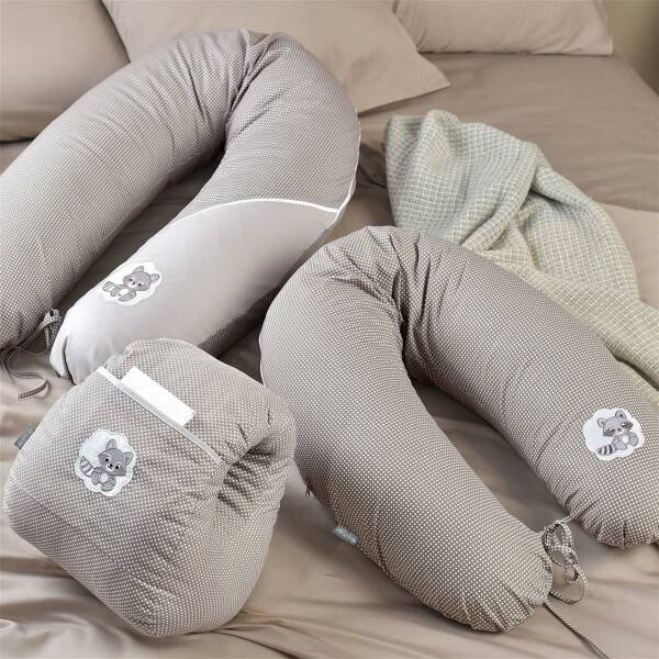 Sei Design SET Stillkissen 170x30 + 1x Extra Bezug | Füllung EPS Mikroperlen | Taupe-Waschbär Pünktchen Angebote