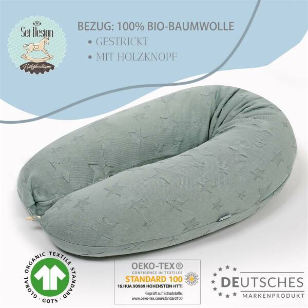 Sei Design Stillkissen 190x30 XXL | Füllung Faserbällchen | Bezug 100% BIO-Baumwolle | gestrickt Mint Schlussverkauf