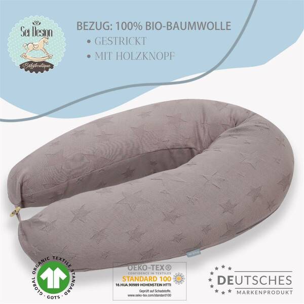 Sei Design Stillkissen 190x30 XXL | Füllung Faserbällchen | Bezug 100% BIO-Baumwolle | gestrickt Pale Mauve Günstiger Verkauf