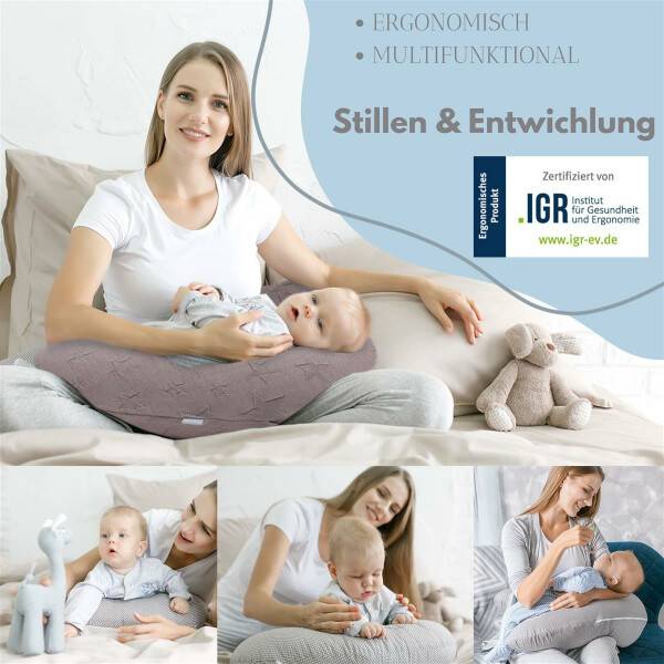 Sei Design Stillkissen 190x30 XXL | Füllung Faserbällchen | Bezug 100% BIO-Baumwolle | gestrickt Pale Mauve Günstiger Verkauf