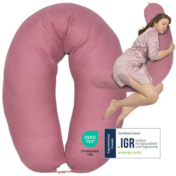 Sei Design Stillkissen 190x30 XXL | Füllung Faserbällchen | Bezug 100% BIO-Baumwolle | Musselin Berry Blush Meist gekauft