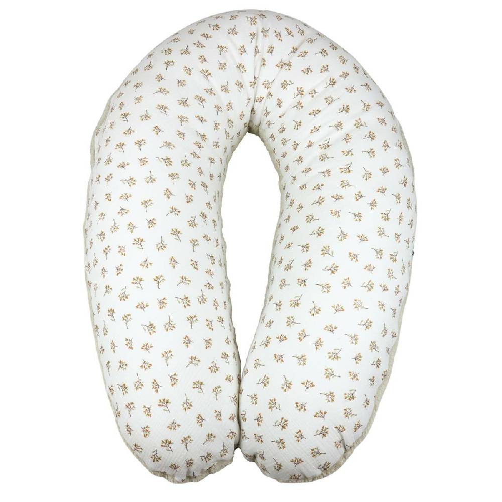 Sei Design Stillkissen 190x30 XXL | Füllung Faserbällchen | Bezug Baumwolle | Musselin + Teddy-Plüsch Blume beige