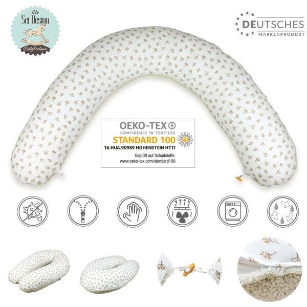 Sei Design Stillkissen 190x30 XXL | Füllung Faserbällchen | Bezug Baumwolle | Musselin + Teddy-Plüsch Blume beige Verkauf