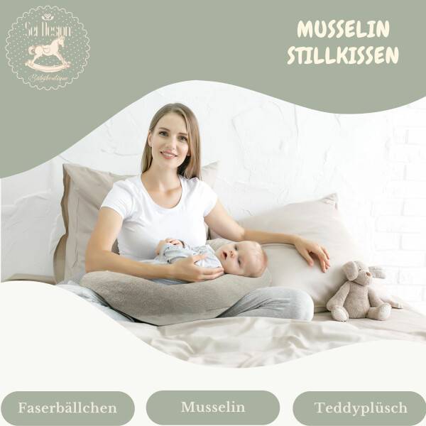 Sei Design Stillkissen 190x30 XXL | Füllung Faserbällchen | Musselin + Teddy-Plüsch Natur Angebote