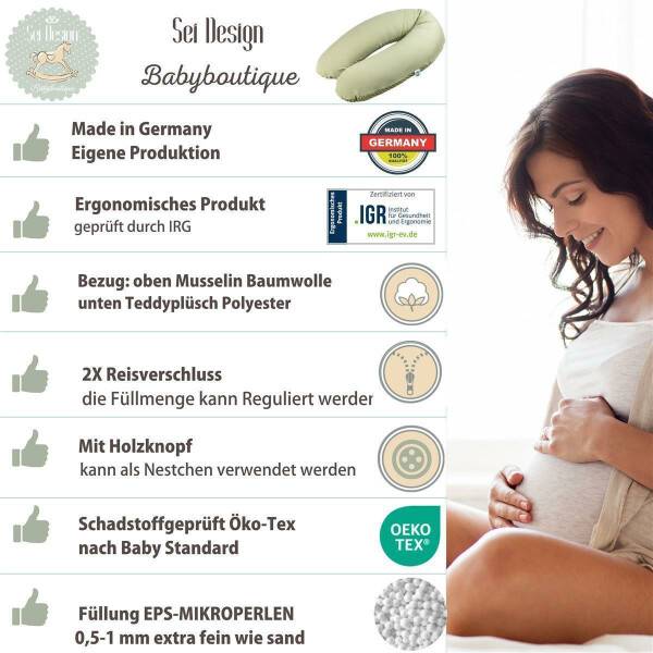 Sei Design Stillkissen XXL 190x30 Bezug aus Musselin + Teddyplüsch, Füllung EPS Mikroperlen im Angebot